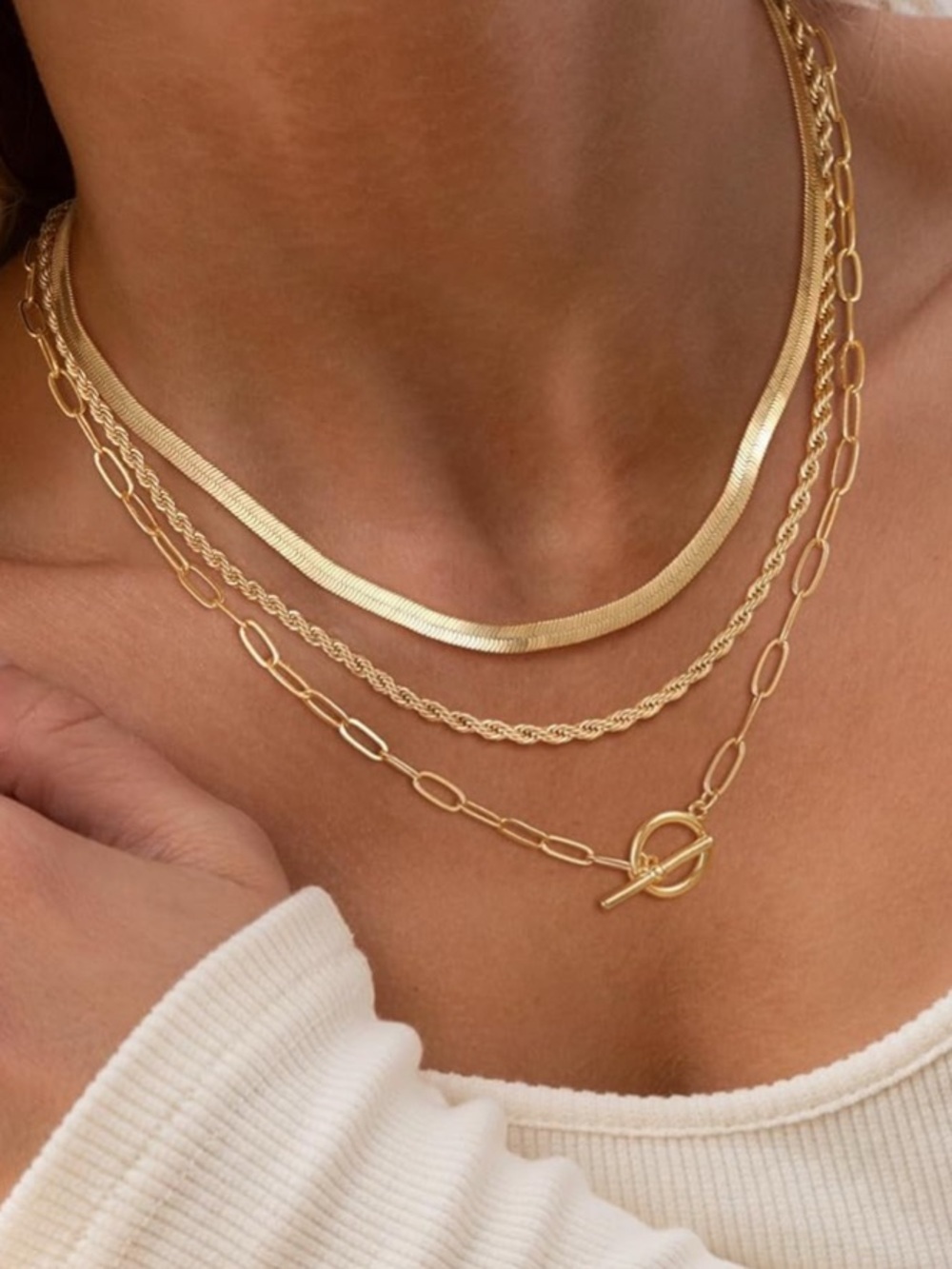 14K Gold Plated Layered Chain Necklace Set